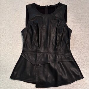 BCBGMaxAzria Y2K Tori Peplum Top Black Faux Leather, Size S